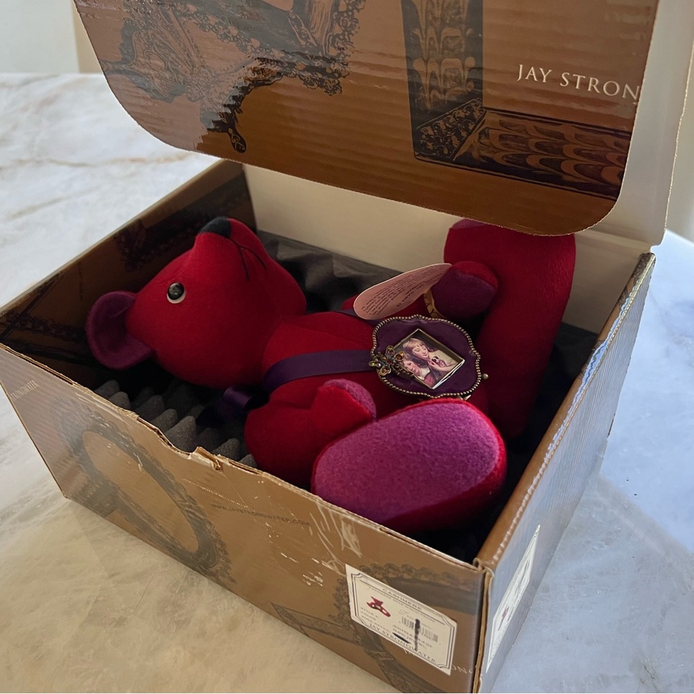 💘 Teddy Bear JAY STRONGWATER “TRUMAN” Red Jewel Plush Cashmere with mini Frame - Picture 10 of 10